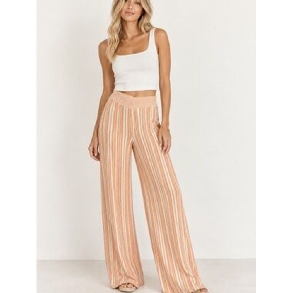 House of Harlow 1960 Pants XS Orange Striped Metallic Knit Wide Leg Boho